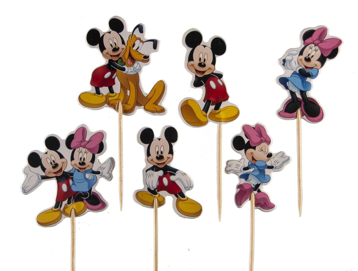 Mickey en Minnie Mouse | 24 stuks | cocktail prikker | cupcake decoratie | prikkers met versiering | taartversiering